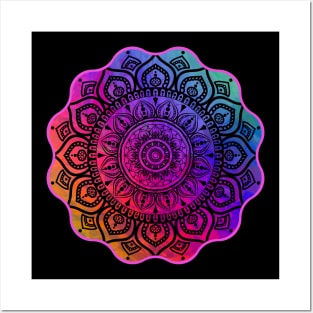 Digital Fluid Art Design - from Original Cup Technique - Rainbow Mandala Posters and Art